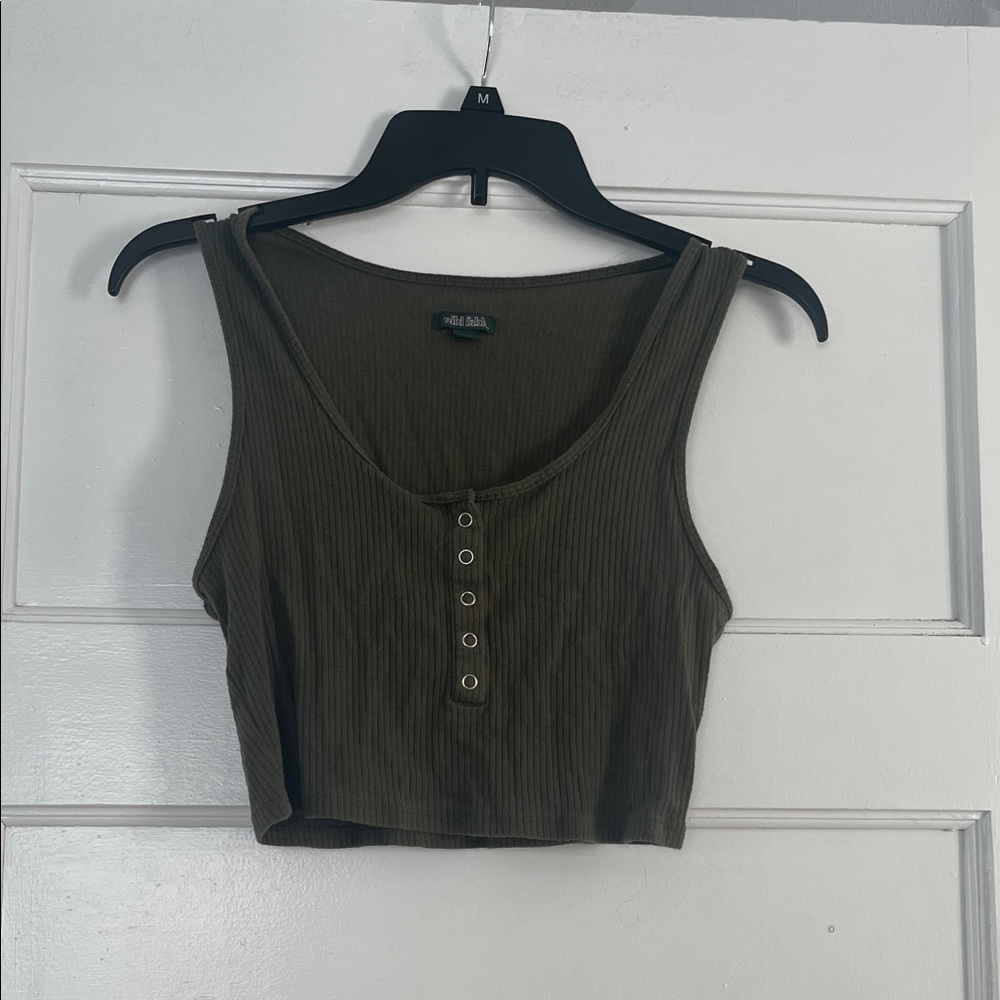 Wild Fable Dark Olive Button-Up Tank Top